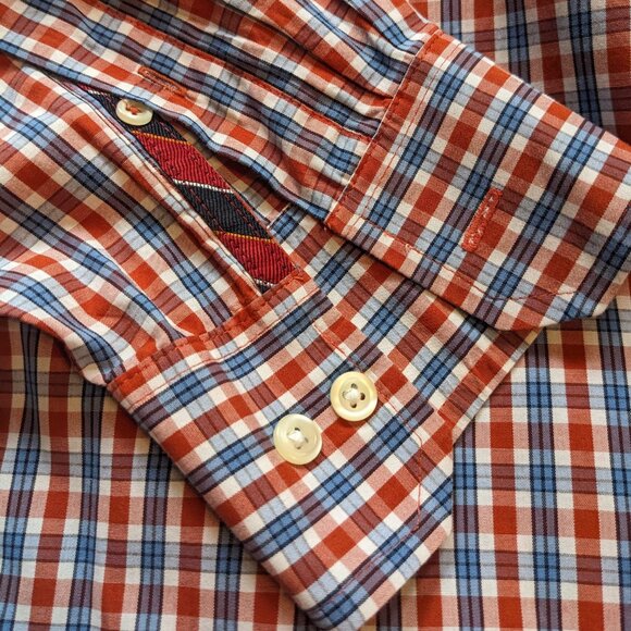 Izod Blue and Red Gingham Men's Medium Dress Shirt - Picture 2 of 4